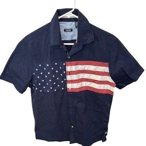 IZOD American Flag Shirt Patriotic USA Stars & Stripes Navy Blue Boys Small